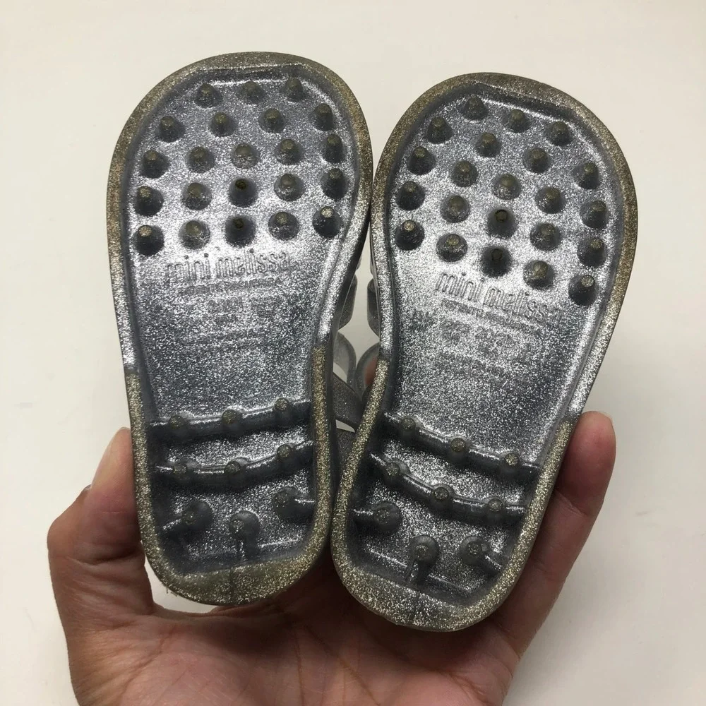 Mini Melissa Possesion Jelly Sandals Kids‎ Size 7 Silver Glitter Cage Shoes